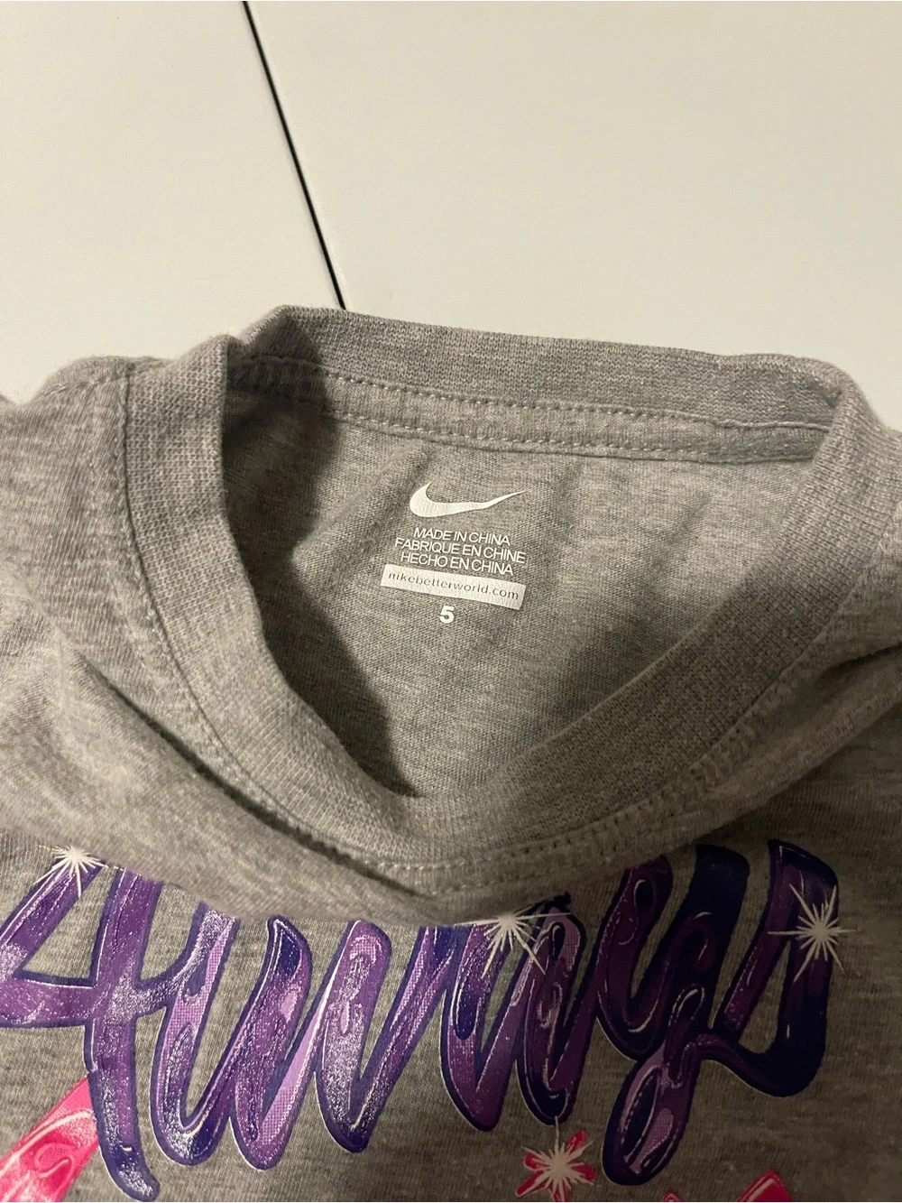 Nike Girls' Gray Tee with Purple and Pink 'Always Amazing' Graphic